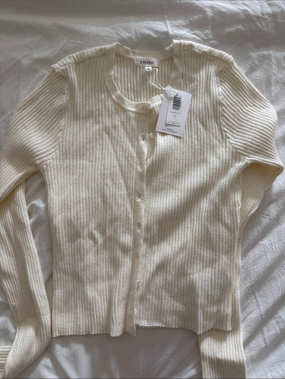Z Supply Cream Ribbed Button-Front Long Sleeve Top - Picture 3 of 4